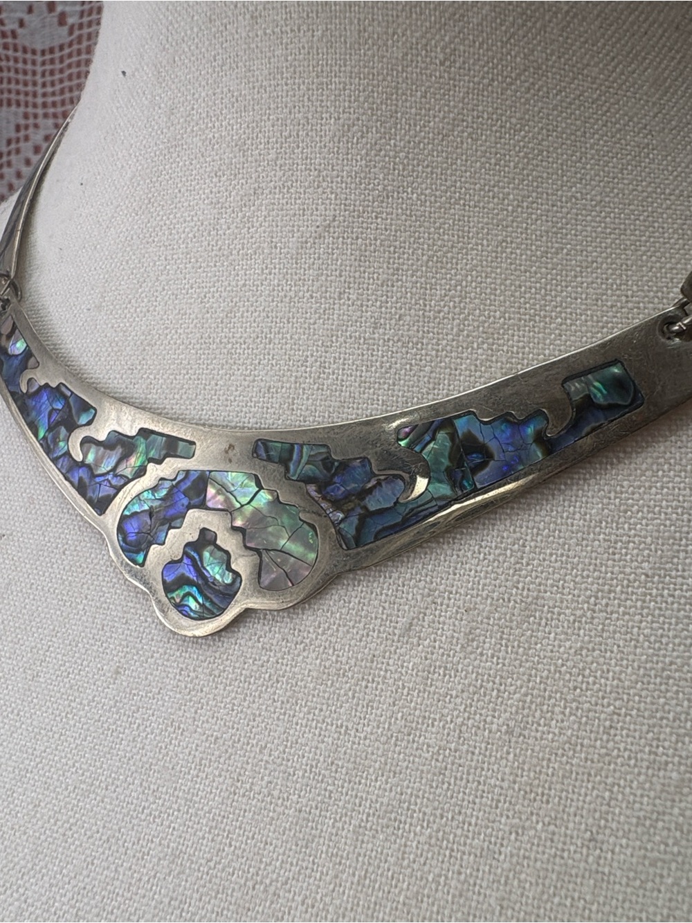 Vintage 925 Mexican Sterling Silver Abalone Collar Necklace - Picture 5 of 8